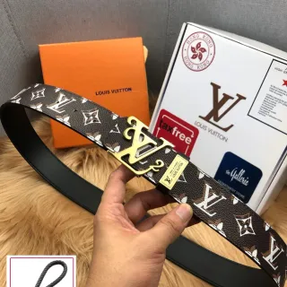 Louis Vuitton Monogram বাদামী সোনালী ক্যানভাস ইন্টারলকিং LV বাকল চামড়ার বেল্ট