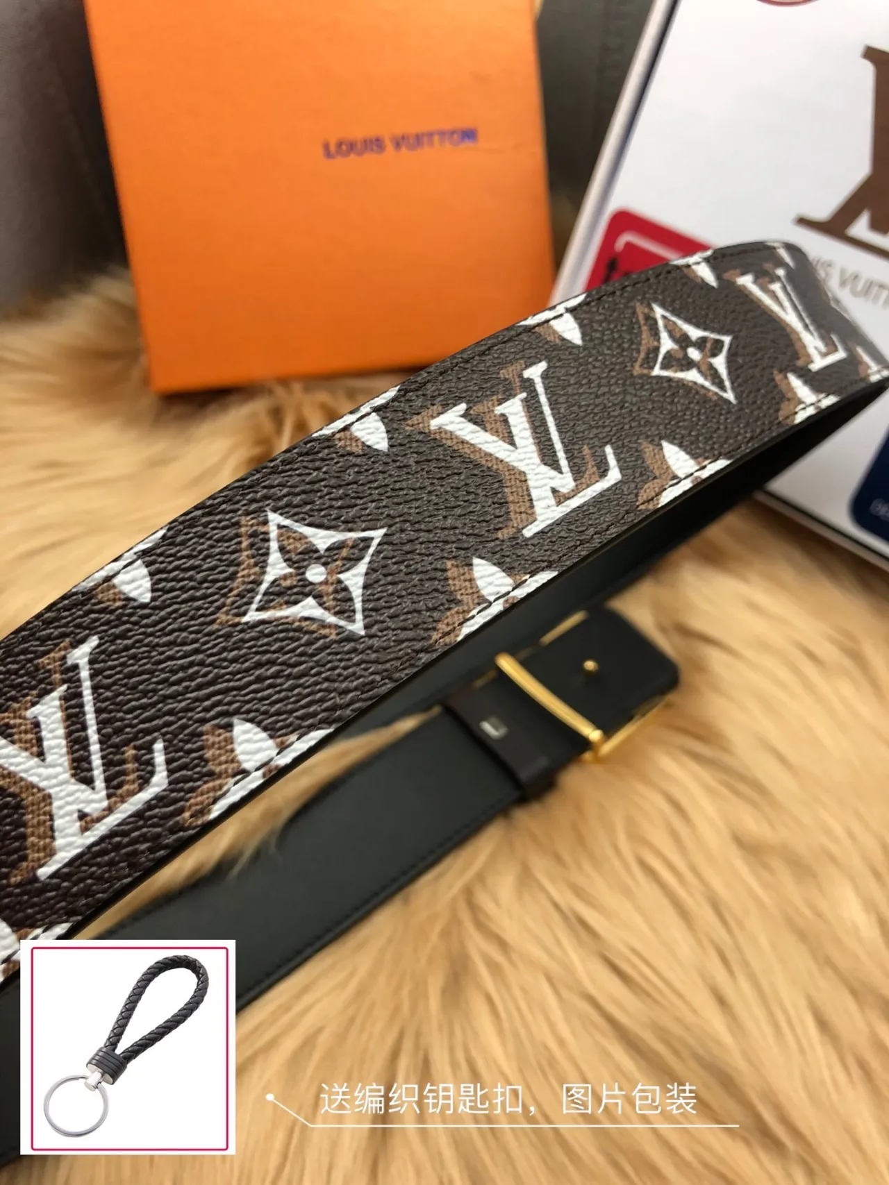 Louis Vuitton Monogram বাদামী সোনালী ক্যানভাস ইন্টারলকিং LV বাকল চামড়ার বেল্ট 5