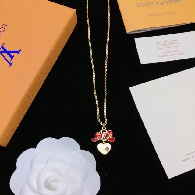 Louis Vuitton Monogram Bow Heart Enamel Necklace 5