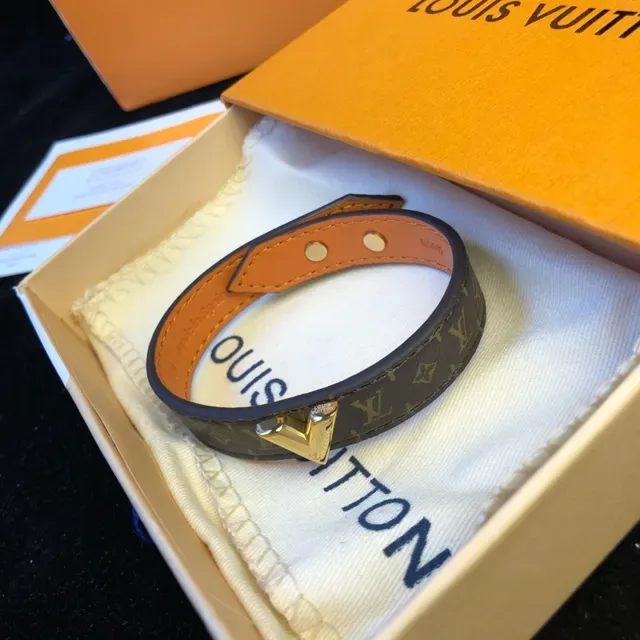 Louis Vuitton Monogram Canvas and Tan Leather Bracelet 5