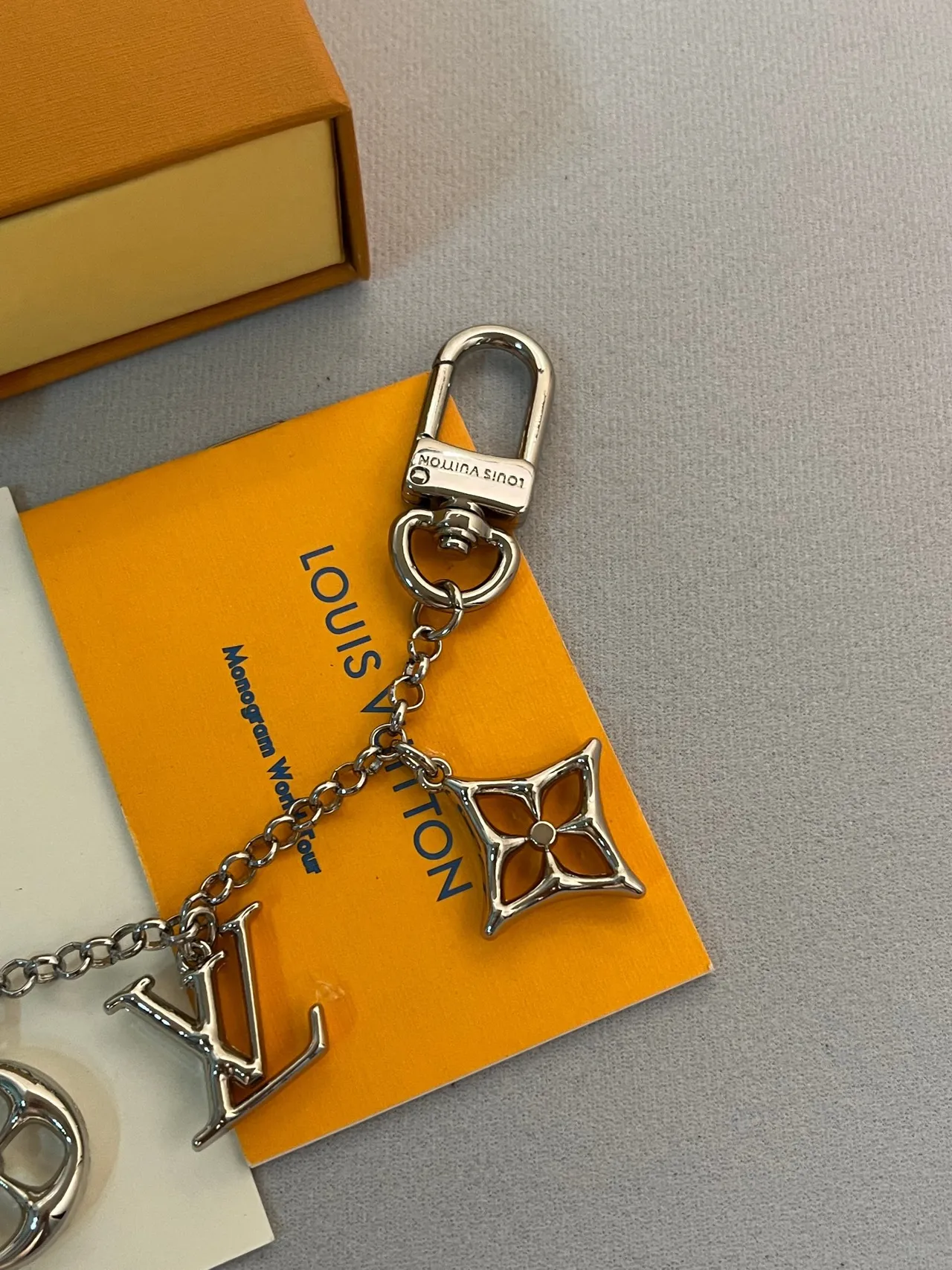 Louis Vuitton Monogram Charm Keychain Silver-Tone Metal Bracelet 2