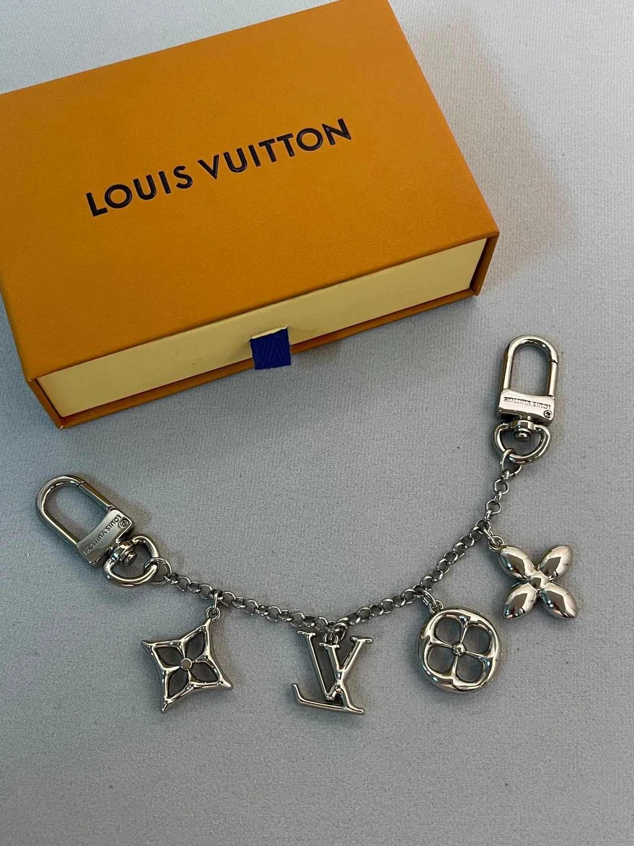 Louis Vuitton Monogram Charm Keychain Silver-Tone Metal Bracelet 4
