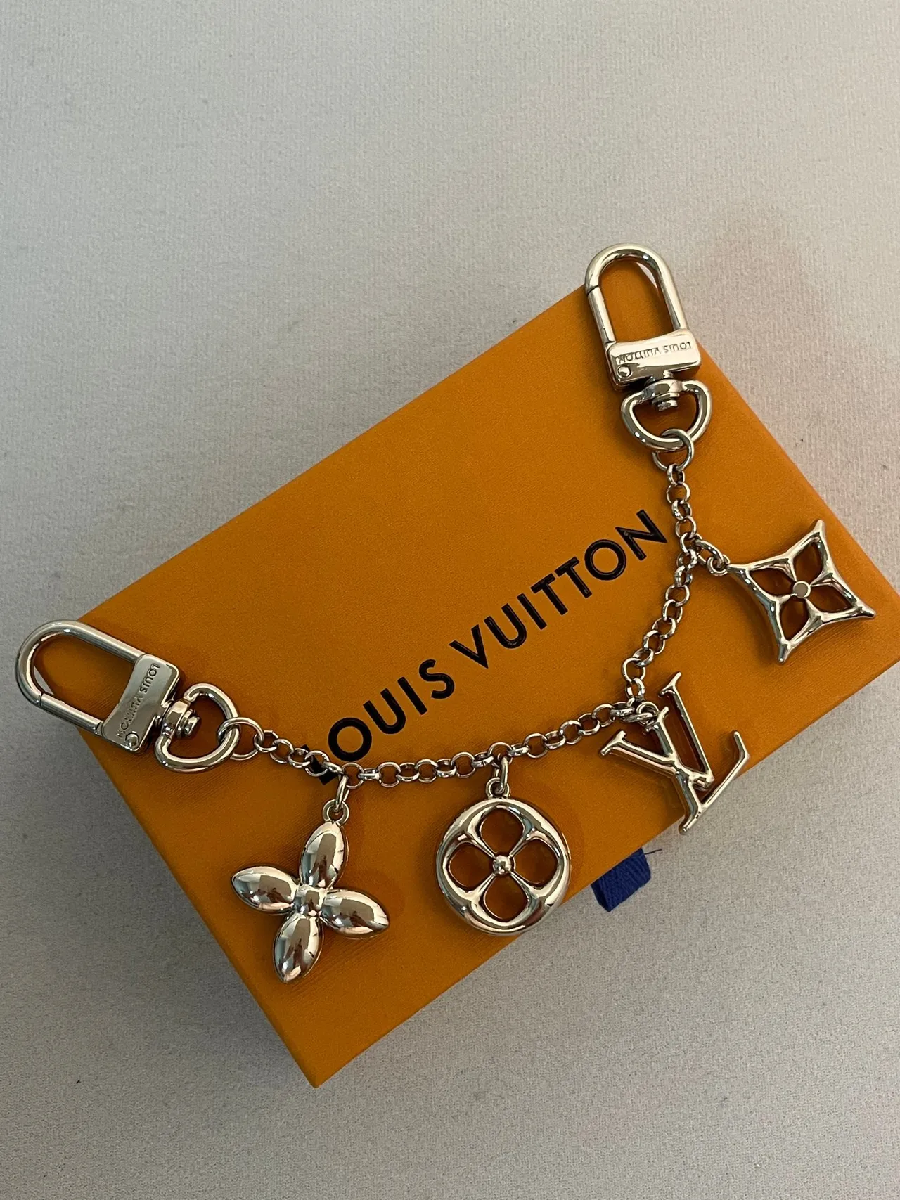 Louis Vuitton Monogram Charm Keychain Silver-Tone Metal Bracelet 6