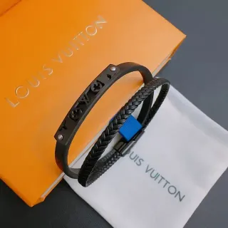 Louis Vuitton Monogram Cut-Out and Braided Leather Black Bracelets