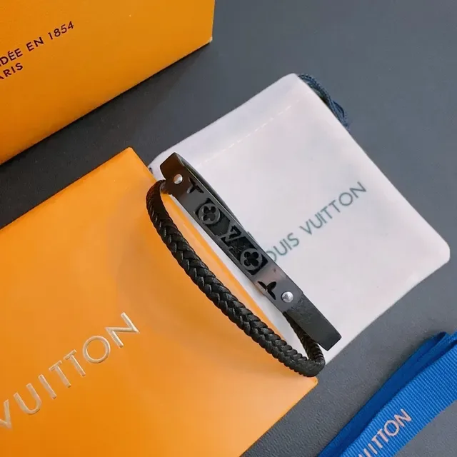 Louis Vuitton Monogram Cut-Out and Braided Leather Black Bracelets 3