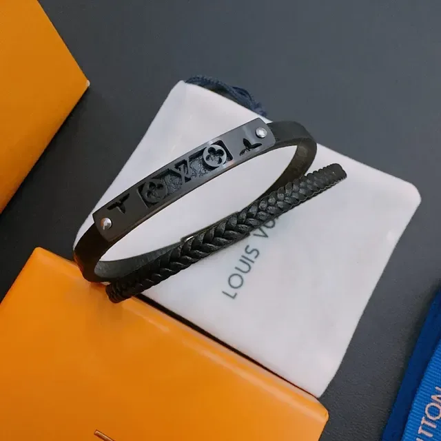 Louis Vuitton Monogram Cut-Out and Braided Leather Black Bracelets 5
