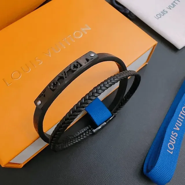 Louis Vuitton Monogram Cut-Out and Braided Leather Black Bracelets 6