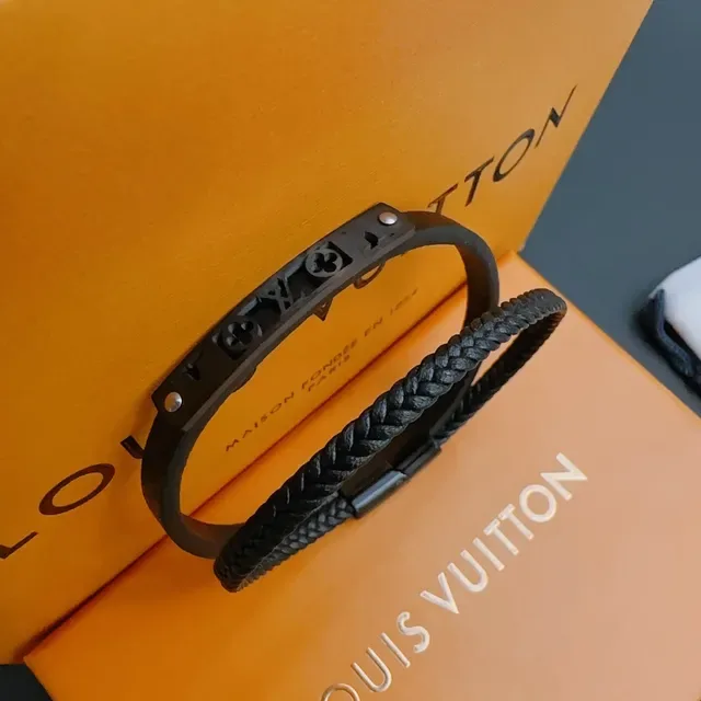 Louis Vuitton Monogram Cut-Out and Braided Leather Black Bracelets 8