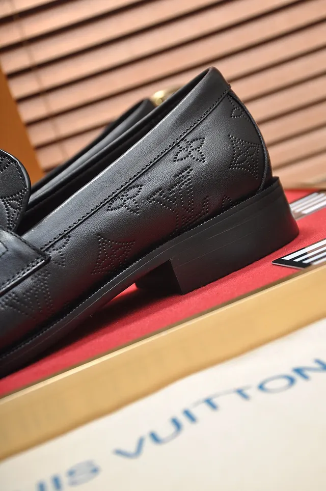 Louis Vuitton Monogram Embossed Black Leather Loafers 2