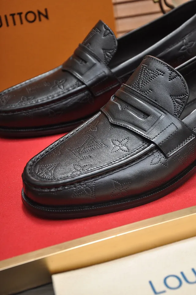 Louis Vuitton Monogram Embossed Black Leather Loafers 3
