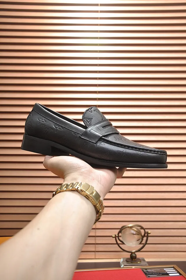 Louis Vuitton Monogram Embossed Black Leather Loafers 4