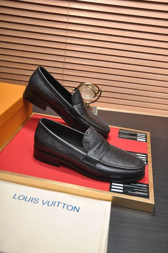 Louis Vuitton Monogram Embossed Black Leather Loafers 6