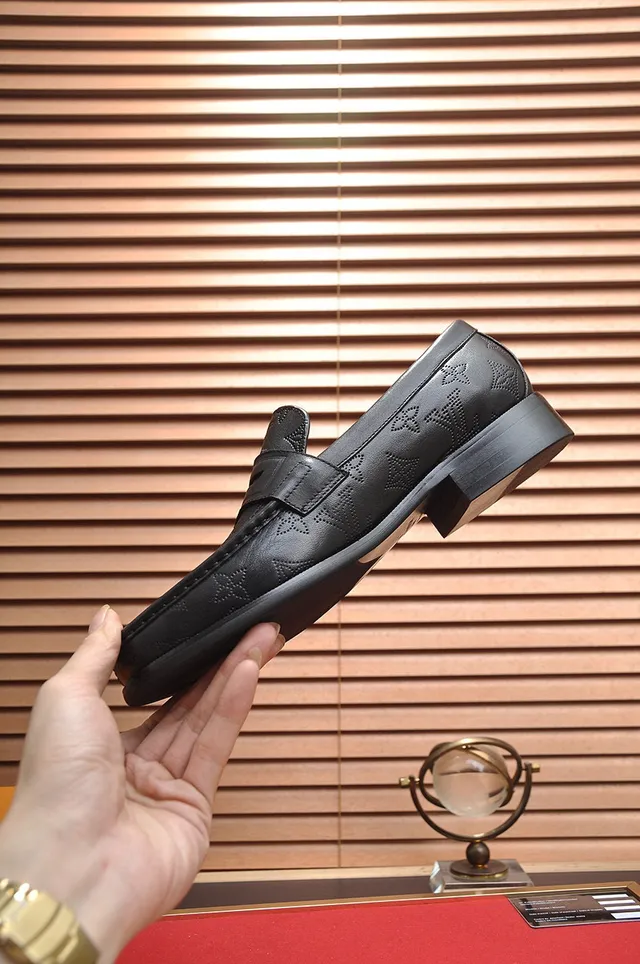 Louis Vuitton Monogram Embossed Black Leather Loafers 7