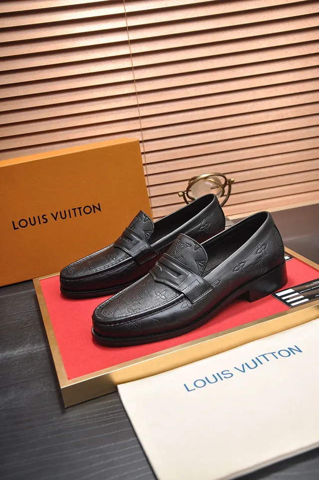 Louis Vuitton Monogram Embossed Black Leather Loafers 8