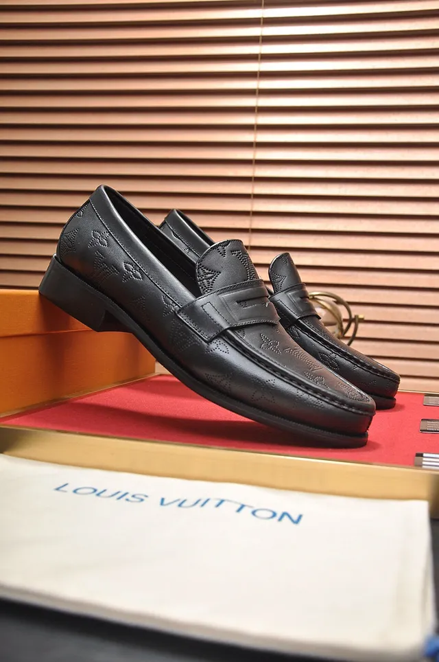 Louis Vuitton Monogram Embossed Black Leather Loafers 9