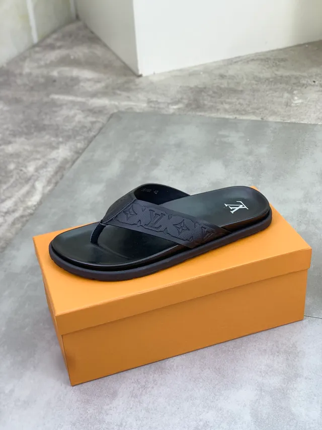 Louis Vuitton Monogram-Embossed Black Thong Slippers 4