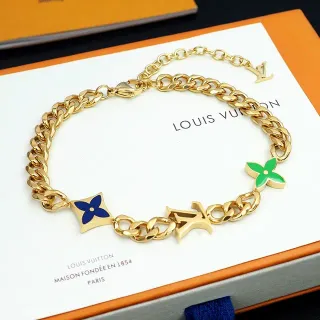 Pulsera Louis Vuitton Monogram Flower y LV Charm Esmalte Dorado