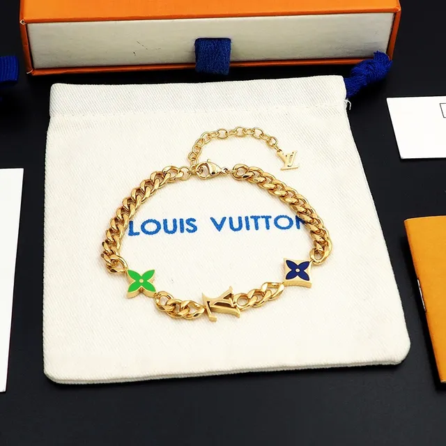 Louis Vuitton Monogram Flower and LV Charm Gold-Tone Enamel Bracelet 4
