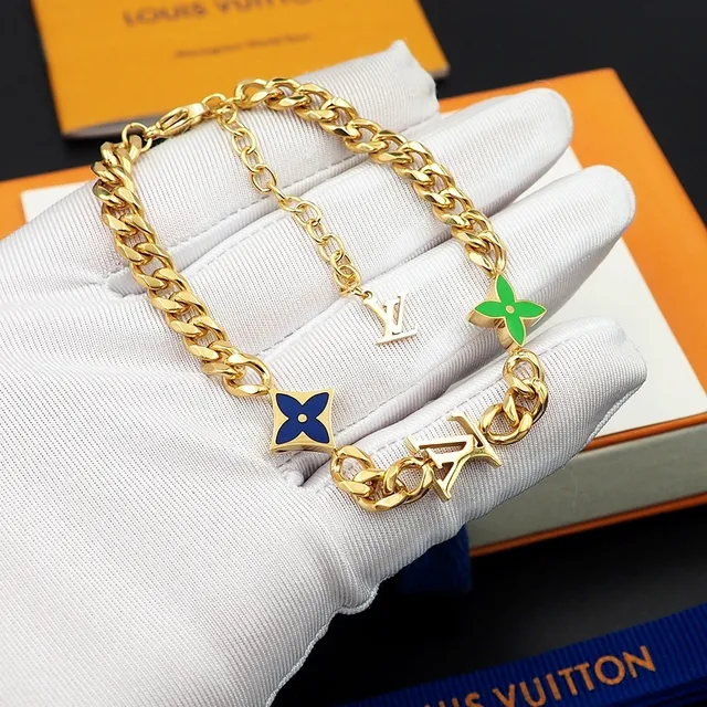 Louis Vuitton Monogram Flower and LV Charm Gold-Tone Enamel Bracelet 5