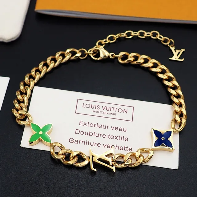Louis Vuitton Monogram Flower and LV Charm Gold-Tone Enamel Bracelet 6