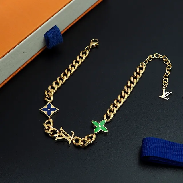 Louis Vuitton Monogram Flower and LV Charm Gold-Tone Enamel Bracelet 8