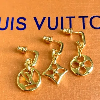 Louis Vuitton Monogram Flower and LV Circle Gold-Tone Drop Earrings