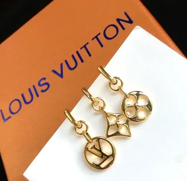Louis Vuitton Monogram Flower and LV Circle Gold-Tone Drop Earrings 2