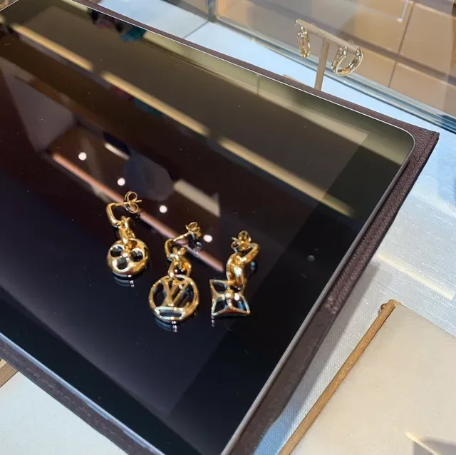Louis Vuitton Monogram Flower and LV Circle Gold-Tone Drop Earrings 4