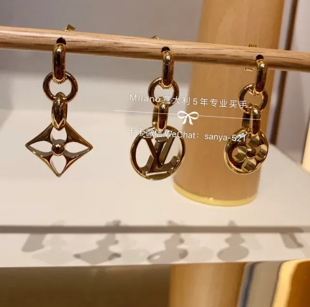Louis Vuitton Monogram Flower and LV Circle Gold-Tone Drop Earrings 5