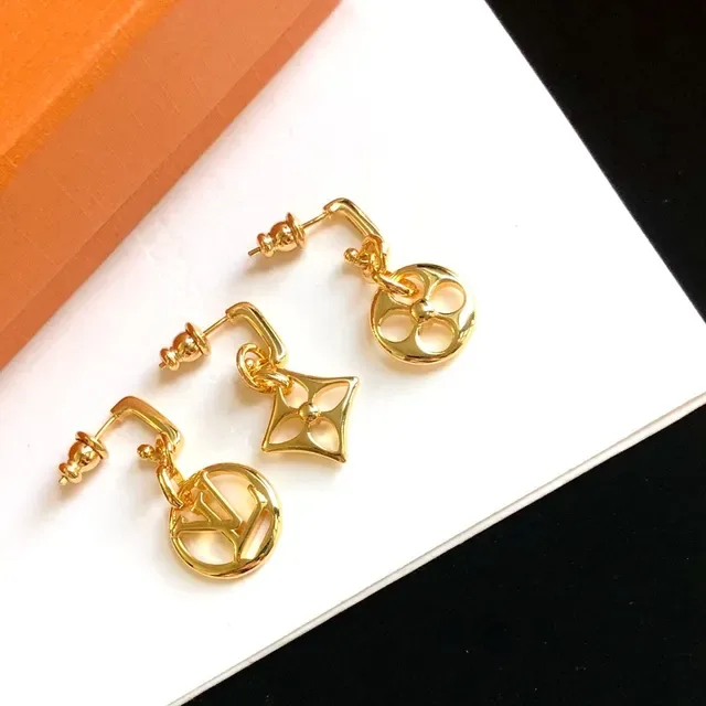 Louis Vuitton Monogram Flower and LV Circle Gold-Tone Drop Earrings 6