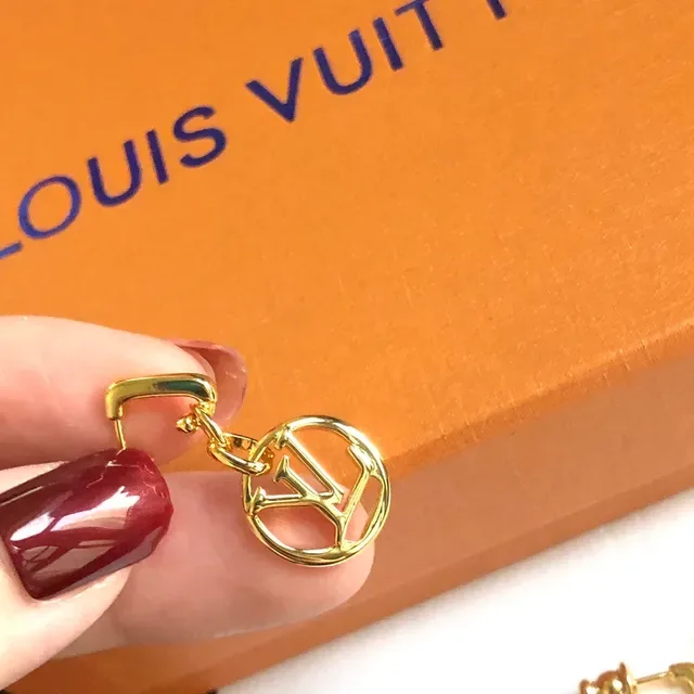 Louis Vuitton Monogram Flower and LV Circle Gold-Tone Drop Earrings 9
