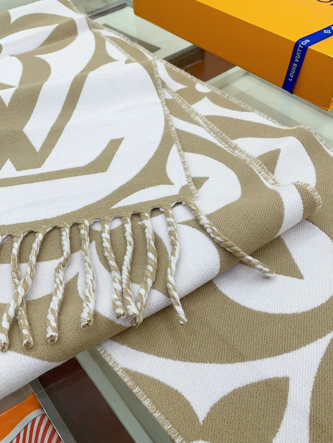 Louis Vuitton Monogram Flower Beige and White Shawl 9