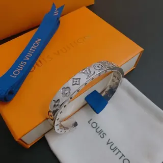 Louis Vuitton Monogram Flower Engraved Silver-Tone Bracelet