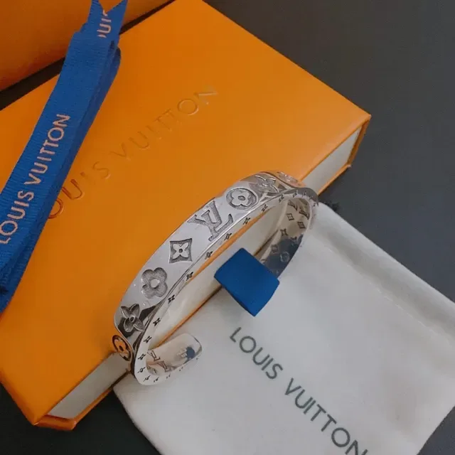 Louis Vuitton Monogram Flower Engraved Silver-Tone Bracelet 5