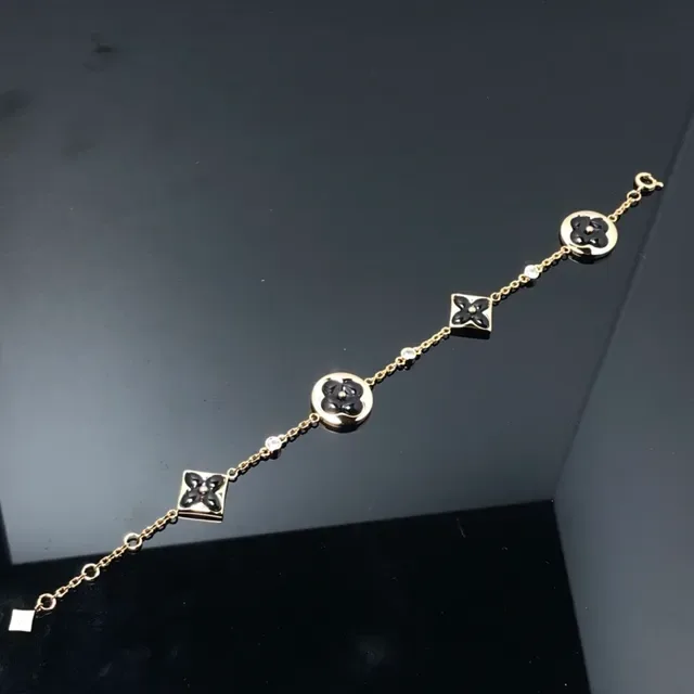 Louis Vuitton Monogram Flower Gold-Tone Black Enamel Bracelet 2