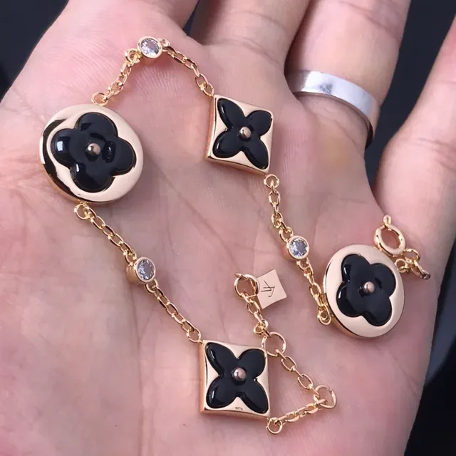 Louis Vuitton Monogram Flower Gold-Tone Black Enamel Bracelet 3