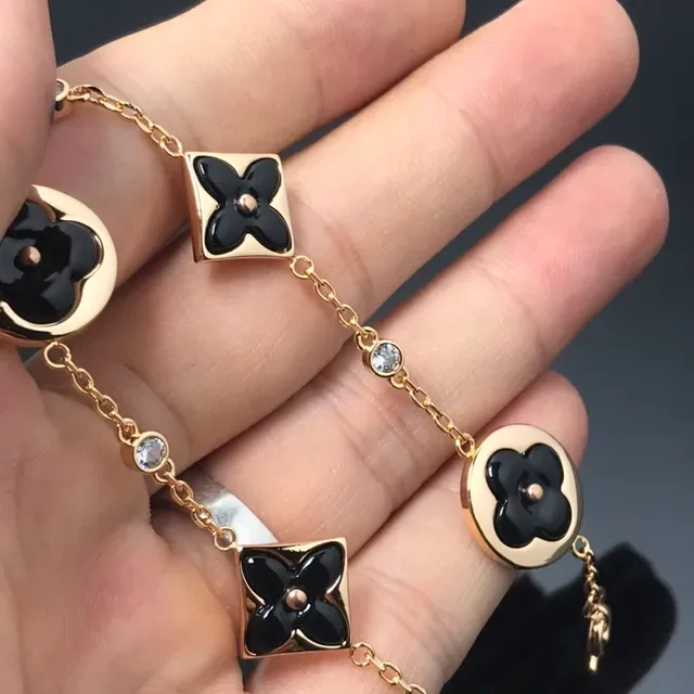 Louis Vuitton Monogram Flower Gold-Tone Black Enamel Bracelet 4