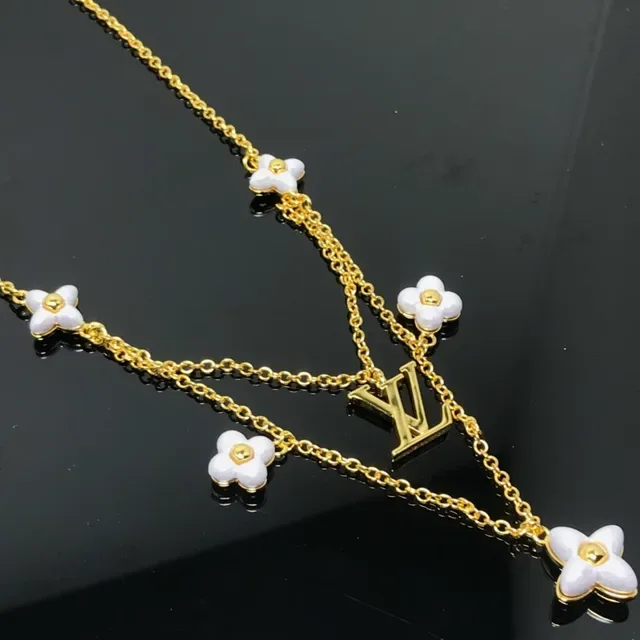 Louis Vuitton Monogram Flower Gold-Tone White Floral Charm Necklace 2