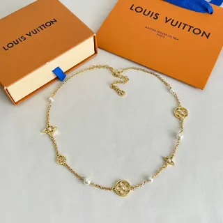 Louis Vuitton Monogram Flower Pearl Chain Necklace