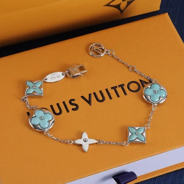 Louis Vuitton Monogram Flower Turquoise Enamel Bracelet 4