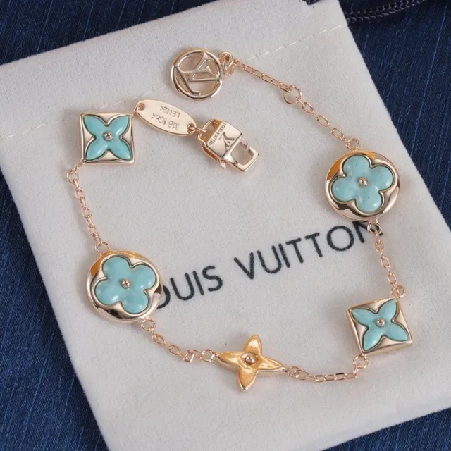 Louis Vuitton Monogram Flower Turquoise Enamel Bracelet 6