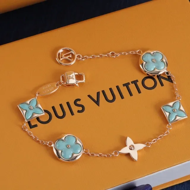 Louis Vuitton Monogram Flower Turquoise Enamel Bracelet 7