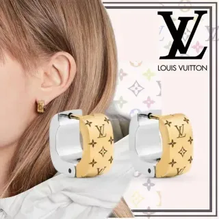 Louis Vuitton Monogram Hoop Gold Silver Hinged Monogrammed Face Earrings