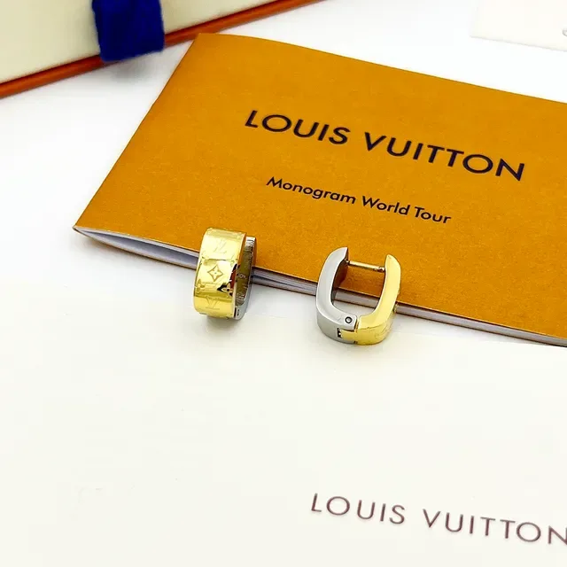 Louis Vuitton Monogram Hoop Gold Silver Hinged Monogrammed Face Earrings 4