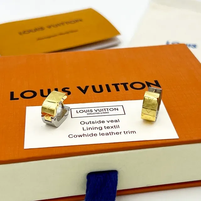 Louis Vuitton Monogram Hoop Gold Silver Hinged Monogrammed Face Earrings 7