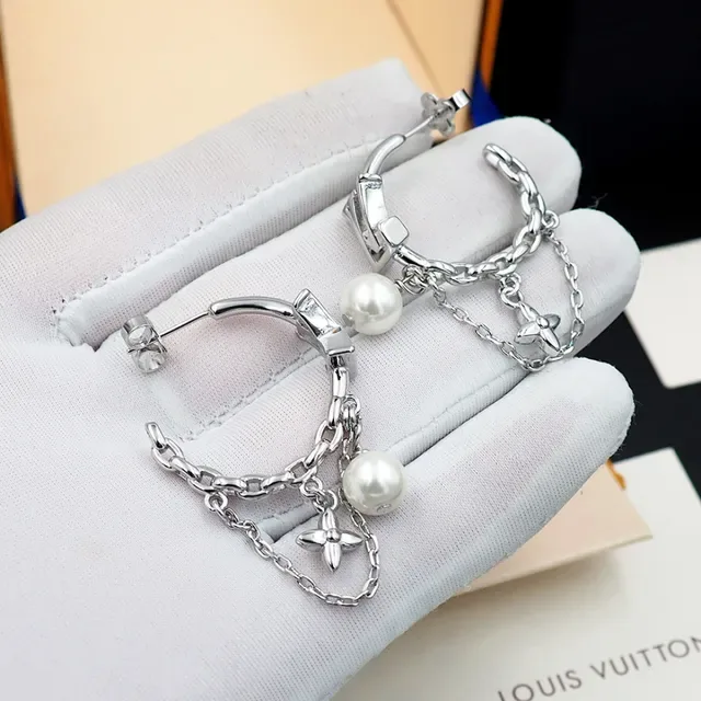 Louis Vuitton Monogram Hoop Pearl Drop Earrings 5