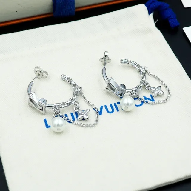 Louis Vuitton Monogram Hoop Pearl Drop Earrings 6