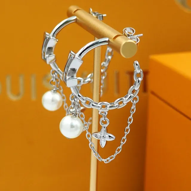 Louis Vuitton Monogram Hoop Pearl Drop Earrings 7