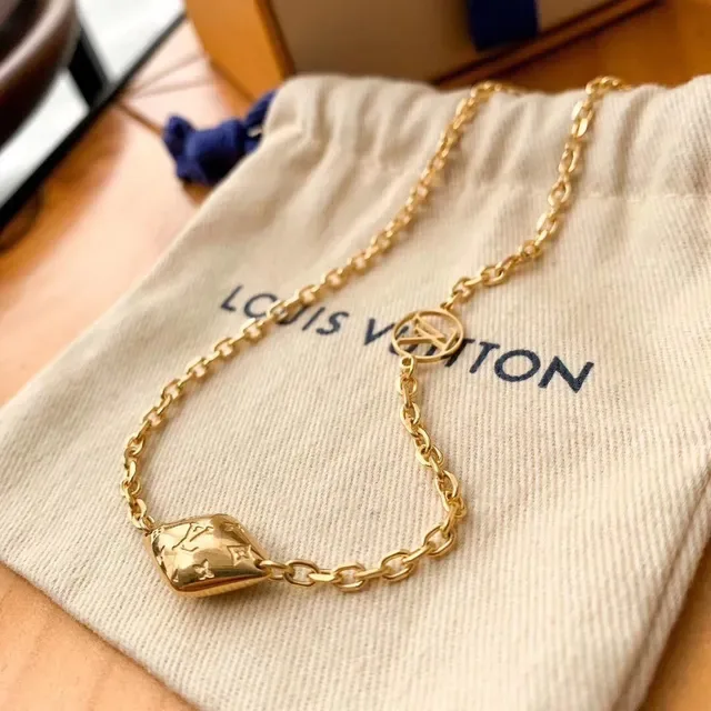 Louis Vuitton Monogram Jewelry Gold Chain Necklace 5