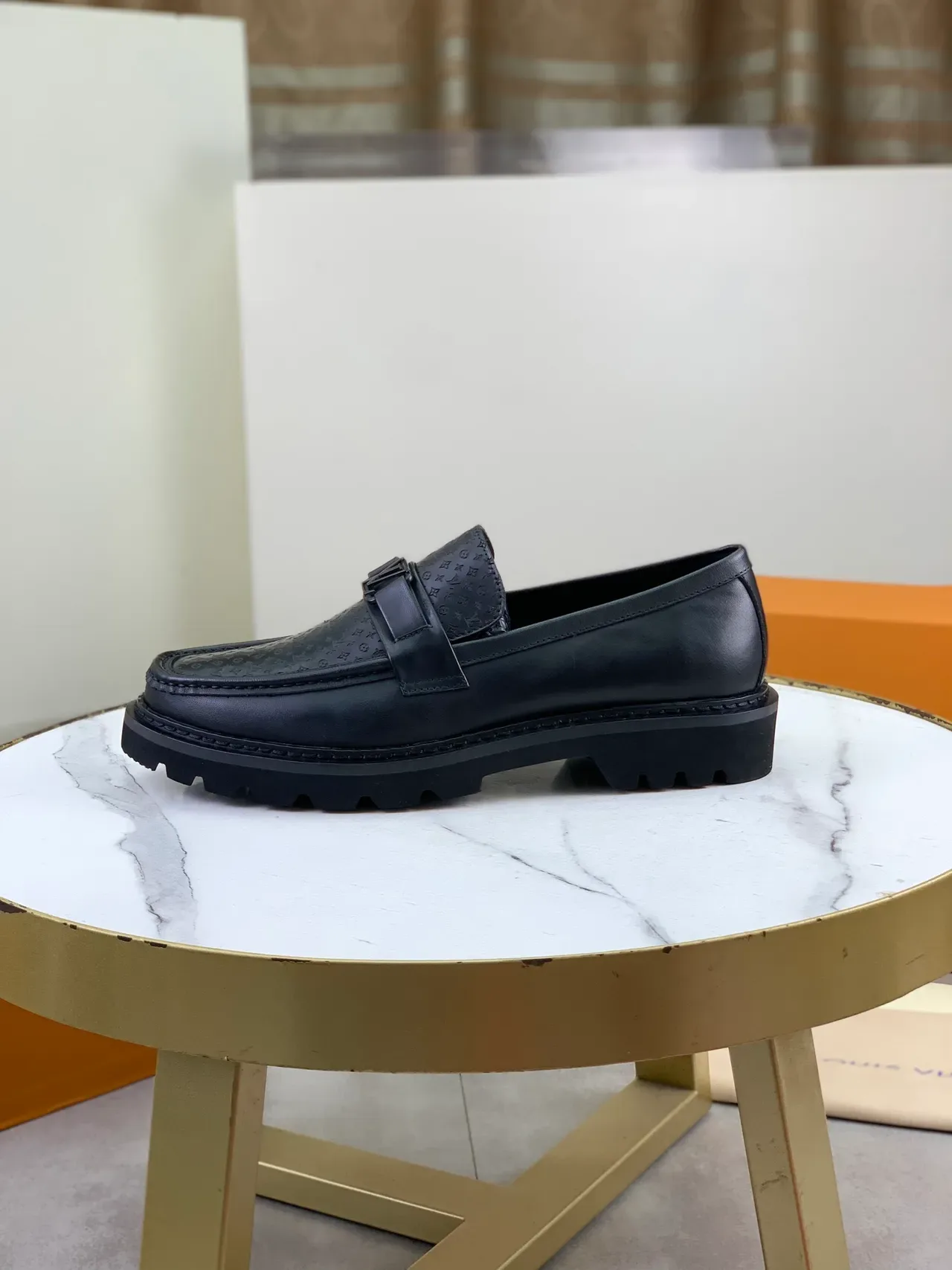 Louis Vuitton Monogram Loafer Black Leather Buckle Strap Loafer 6